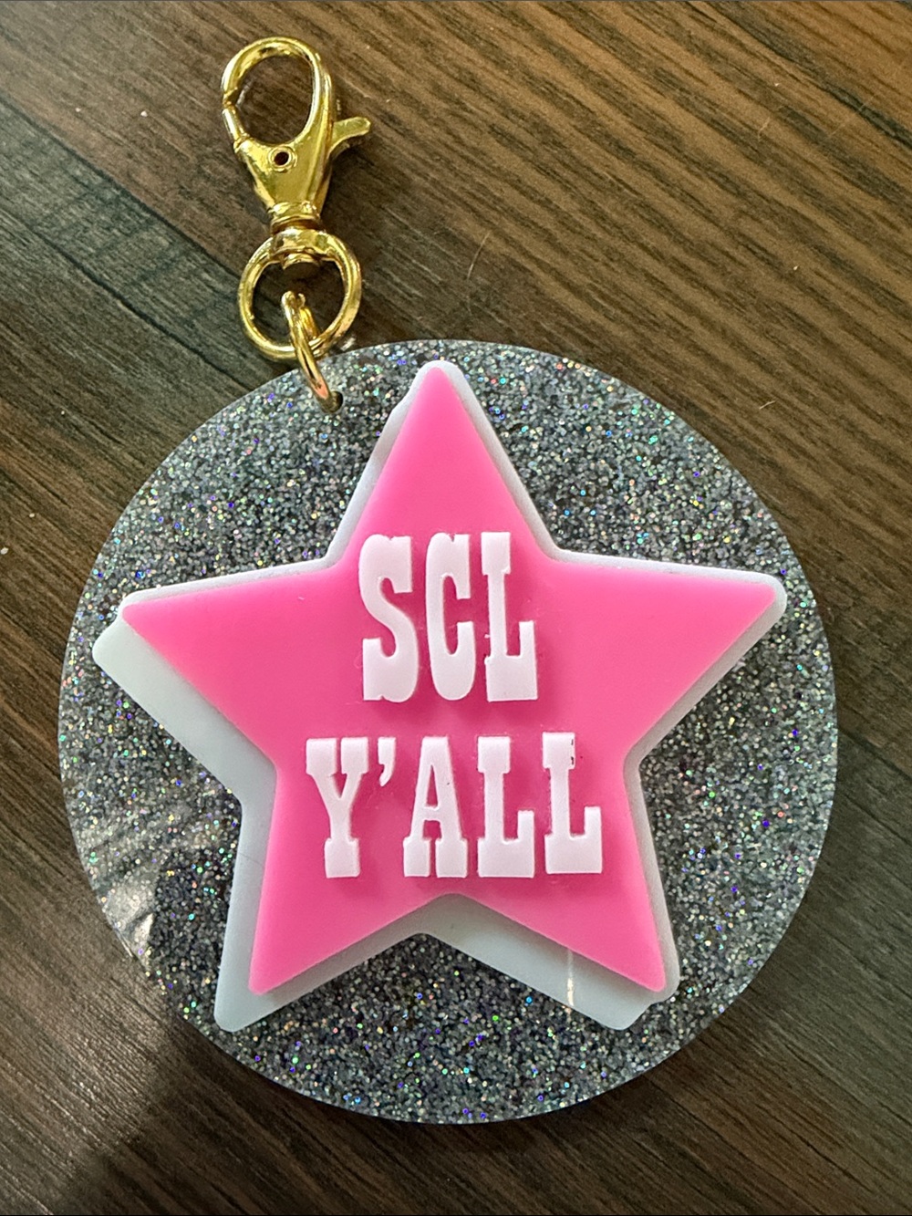 Stoney Clover Lane Nashville Exclusive Pink Star 'SCL Y'ALL' Glitter Keychain